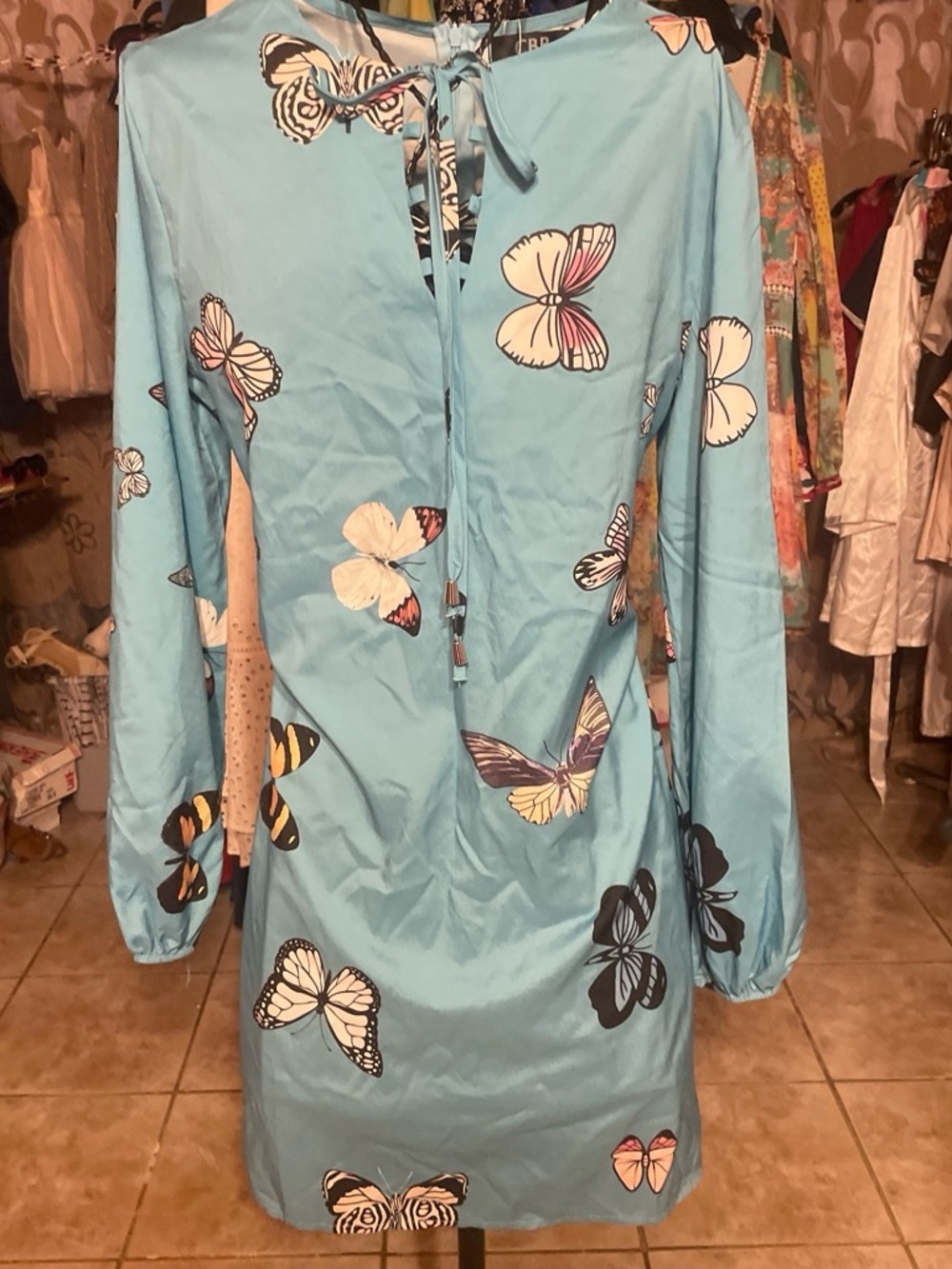 CBR Light Blue Long Sleeve Butterfly Print Dress